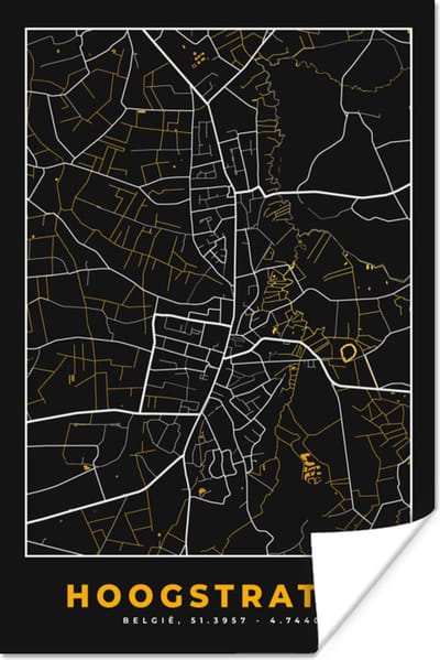 Poster Goud - Kaart - Hoogstraten - Plattegrond - Stadskaart - 120x180 cm XXL