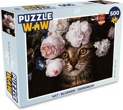 Puzzel Kat - Bloemen - Dierenkop - Legpuzzel - Puzzel 500 stukjes