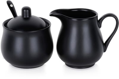Suikerpot en Melkkannetje Porselein Zwart 3 delig - Set - Suikervaatje