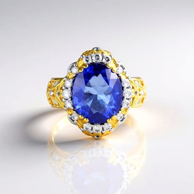 Cavill - Elegante Damesring 925 Sterling Zilver met Palladium - Ovale Tanzaniet 5,16 ct en Zirkonia 0,52 ct - Paars - Brede Ring