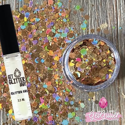 GetGlitterBaby® - Biologische / Biologisch afbreekbare Chunky Festival Glitters voor Lichaam en Gezicht Jewels / Gouden Biodegradable Face Body Glittergel - Goud / Gold en Glitter Gel Lijm HuidLijm