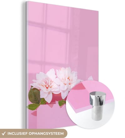 MuchoWow® Glasschilderij 30x40 cm - Schilderij acrylglas - Bloesem - Zomer - Roze - Foto op glas - Schilderijen