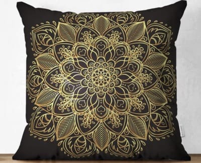 De Groen Home HARMONIE - Sierkussen Velvet 50x50 cm - Inclusief binnenkussen - Gold mandala op zwart