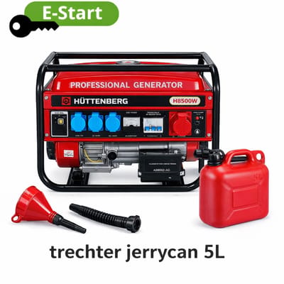 Hüttenberg H8500W Generator – Sleutelstart – pakket Trechter & Jerrycan 5L