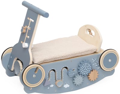 Label Label 3-in-1 Rocker Walker and Car - Houten Loopwagen en Schommelauto - Bevordert Motorische Ontwikkeling en Evenwicht - Vanaf 24 Maanden - Blauw