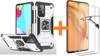 Hoesje Geschikt Voor Samsung Galaxy A52 Hoesje Heavy Duty Armor hoesje Zliver - Galaxy A52 Case Kickstand Ring cover met Magnetisch Auto Mount- Hoesje Geschikt Voor Samsung Galaxy A52 screenprotector 2 pack