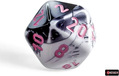 Chessex dobbelstenen set polyhedraal zwart-wit/pink 7 stuks.