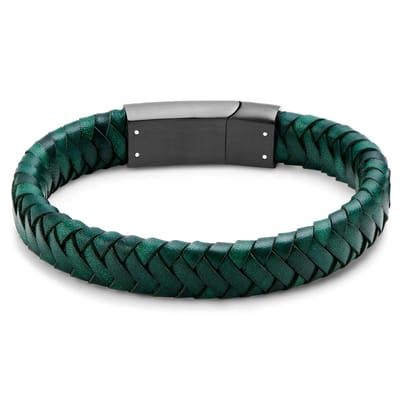 Groene Gevlochten Leren Armband