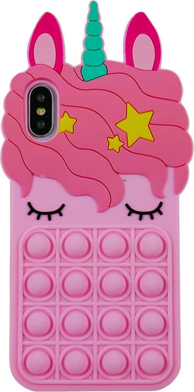 Peachy Unicorn Pop Fidget Bubble siliconen eenhoorn hoesje geschikt voor iPhone XS Max - roze