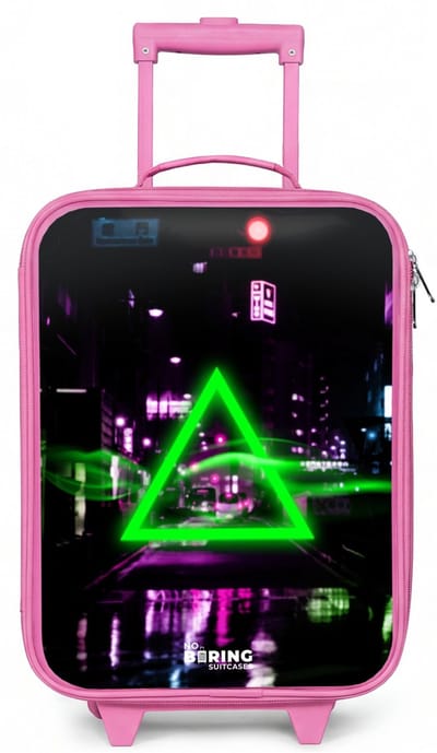 NoBoringSuitcases.com® - Kinderkoffer roze - Kindertrolley meisje - Felgroen driehoek boven een stadstraat - Koffer kind lichtgewicht - Reiskoffer trolley voor kinderen - Koffertje met lichtgevende wieltjes - Rolkoffer