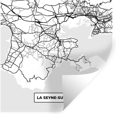 Muurstickers - Sticker Folie - Frankrijk - Kaart - Plattegrond - Stadskaart - La Seyne-sur-Mer - Zwart wit - 100x100 cm - Plakfolie - Muurstickers Kinderkamer - Zelfklevend Behang XXL - Zelfklevend behangpapier - Stickerfolie
