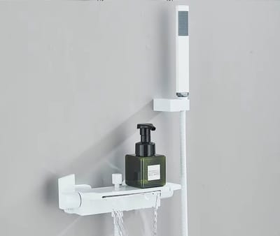 RosaBloom Badkraan - Watervalkraan - Mengkraan - Badkraanset - Met handdouche - Warm en koud water - Mat wit