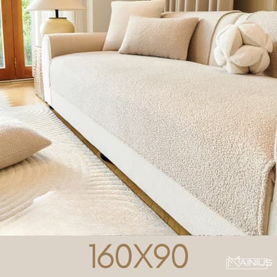 Teddy Bankhoes / Zetelovertrek – 2-Zits 160x90 - Beige – Pluche Sofa Protector – Zachte Teddy Plaid Beschermhoes voor Bank, Zetel & Salon - Bankhoezen, Bankbeschermer, Cover, Bankkleed, Zetelhoes - Tegen beschadigingen en vlekken