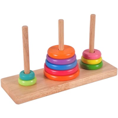 Lifepower Math Toren van 10 Kleurrijk houten Tijdloos Hersentraining Veilig Geschikt voor leeftijden 3 en Puzzel Hanoi, Stappen. puzzel. leuk. spel. watergedragen