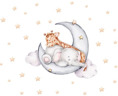 Dailygoods- Muurstickers Dieren - Giraffe/Olifant - Kinderkamer Decoratie - Muurdecoratie - PVC - 80 x 64 cm - Muurtattoo