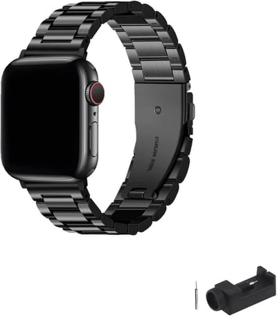 Stalen Horlogeband voor Apple Watch 42 mm 44 mm 45 mm 46 mm - Zwart Vervangband voor Mannen, Geschikt voor Series 1 tot 10, Duurzaam en Stijlvol