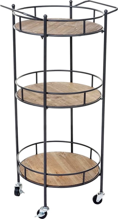 Serveerwagen MCW-A43, bartrolley theetrolley, massief vintage dennenhout 100x50x43cm