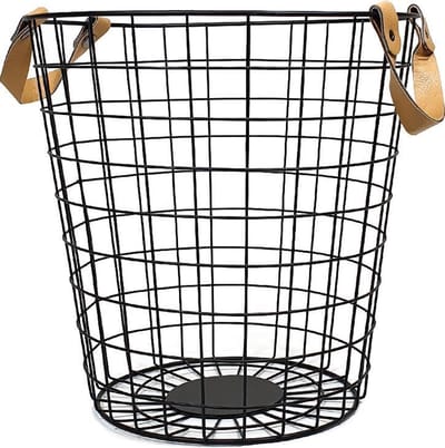 QUVIO Opbergmand draadstaal - Opbergmanden met handvaten - Draadmand - Mand - Manden - Dekenkist - Grote uitvoering - 43 Liter - 38 x 38 x 37,5 cm (lxbxh) - Zwart en bruin