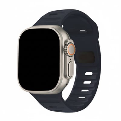Siliconen bandje - geschikt voor Apple Watch 1/2/3/4/5/6/7/8/9/10/11/ SE (1,2,3) met maat 38 mm / 40 mm / 41 mm en 42 mm (Watch 10/11) - ribbel met druksluiting - donkerblauw