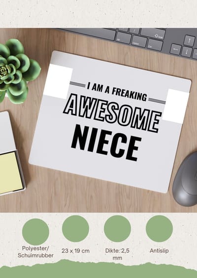 Akyol - i am a freaking awesome niece Muismat - Nicht - de meest geweldigste nicht - verjaardagscadeau - verjaardag - cadeau - cadeautje voor nicht - nicht artikelen - kado - geschenk - gift - 23 bij 19 cm