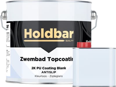 Holdbar Zwembad Topcoating Antislip Zijdeglans 2,5 Kg - Glashelder - Zwembadverf - Waterdicht - Gemakkelijk reinigen - UV-bestendig - Chloor en Chemicaliën Bestendig - Mat, Zijdeglans en Hoogglans - 2 Componenten