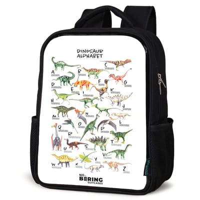 NoBoringSuitcases.com® - Rugzak zwart - Schooltas jongen & meisje - Alfabet van dino's - Rugtas voor school - Boekentas kind - Schoolrugzak - Kinderrugzak