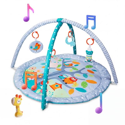 Babygym met boog - Speelmat - Baby speelgoed - Babyshower - Boxkleed - Speelkleed - Speelmat baby - 5 Speeltjes - Inclusief Rammelaar - Met speelboog - Blauw