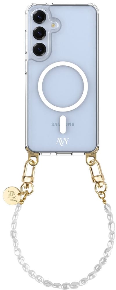 AVY Hoesje geschikt voor Samsung Galaxy S25 / S24 | Compatibel met MagSafe | Clear Case met Telefoonkoord 30CM | Polsband Perla Chic