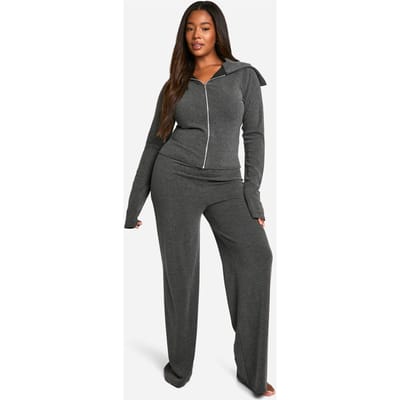 boohoo Dames Plus Two Tone Zip Top & Trouser Lounge Set | Grey | Maat: 16