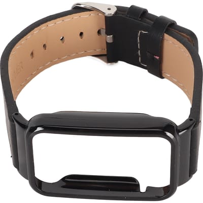 Bracelet de Montre en Cuir PU Étanche de Rechange avec Boîtier en Acier Inoxydable Noir pour Mi Band 7 Pro Noir black