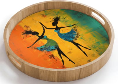 Dienblad rond 40x40 cm - Schootdienblad hout - Dansen - Vrouwen - Verfstructuur - Borrelplank rechthoek - Plateau houten dienbladen