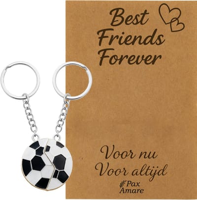 BFF Sleutelhanger voor 2 'Best Friends Forever' - Magnetische Voetbal - Sleutelhangers op Cadeau Kaartje - Zilverkleurig - Vriendschap Symbool - Pax Amare