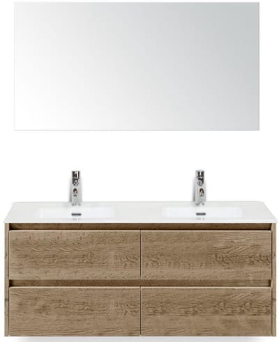 Dante Badmeubelset 120 cm - 4 Laden Natuur Eiken - Keramische Wastafel Wit Cover met Spiegel
