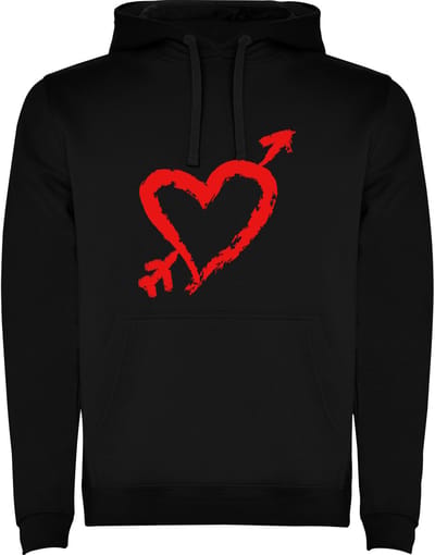 Zwarte Hoodie Rood Hart met Pijl - Liefde - Humor Maat M
