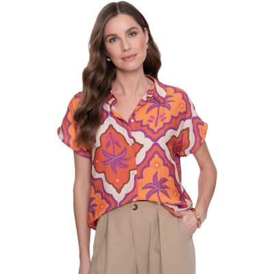 Geisha Blouse Ecru/mango/purple Maat: L | Blouses Outlet | Dames | Ecru