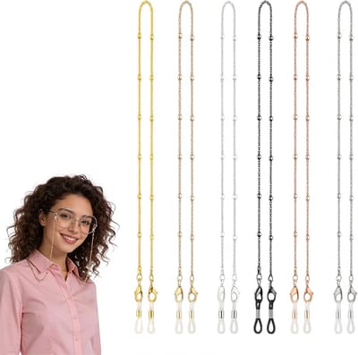 Set van 6 Modieuze Brilkettingen voor Vrouwen met Parels, Verstelbare Kettingen voor Zonnebrillen en Mondmaskers, Stijlvolle Accessoires voor Brillen