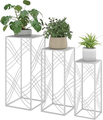 Plantenstandaards Metaal - Bloemenstandaard Rek - Decoratief Presenteren - Driedelig Stapelbaar - 50 60 70 cm - Wit
