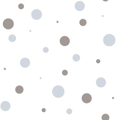 Behang - Rondjes - Stippen - Taupe Blauw Wit - Babykamer Kinderkamer - Scandinavisch - Vliesbehang - 0,53 x 10,05 M - Happy
