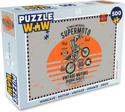 Puzzel Mancave - Motor - Vintage - Oranje - Grijs - Legpuzzel - Puzzel 500 stukjes