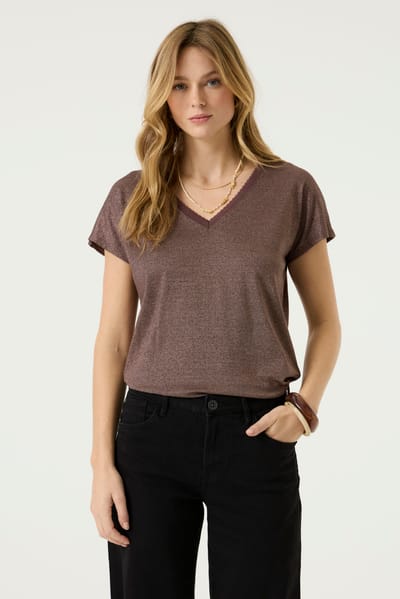 GARCIA Dames Effen T-shirt Bruin Korte mouw