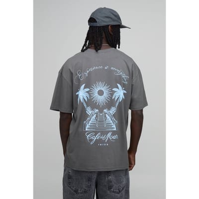 Oversized T-shirt Met Cafe Del Mar Palmboom Licentie Print | Charcoal | Size XS