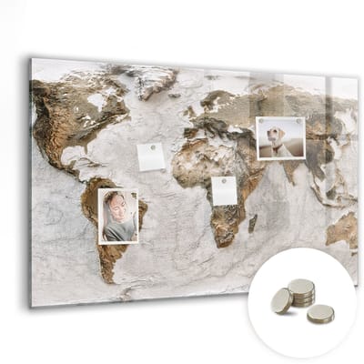 Tulup Glassboards - Oude wereldkaart Magneetbord - 90 cm x 60 cm - Bruin Magneetbord Design - Gratis 5 Sterke Magneten - Decoratief Magnetisch Bord - Magnetisch Bord Kind - Magnetisch Memobord - Inspiratiebord Kantoor - Magneetbord Foto