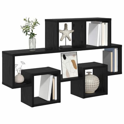 vidaXL - Wandplank - Muurmontage - Zwart - eiken - 82 - x - 15 - x - 51 - cm - Bewerkt - hout