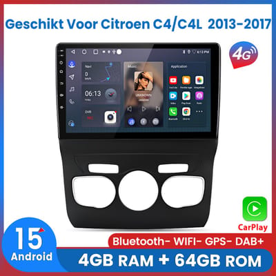 Awesafe 8-Core 4+64GB Android 15 Autoradio Geschikt Voor Citroen C4/C4L 2013 t/m 2017 - Draadloze Carplay Android Auto - Touchscreen - GPS Navigatie 4G WiFi Mirror Link FM RDS 32EQ DSP SWC - Bluetooth Radio - 2013 2014 2015 2016 2017