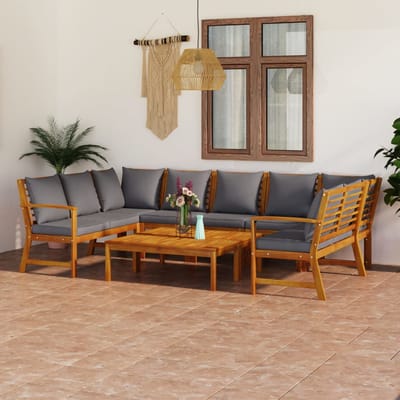vidaXL - 9-delige - Loungeset - met - kussens - massief - acaciahout