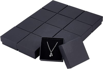 12 Stuks Zwarte Cardboard Sieraden Dozen voor Kettingen en Ringen, 9x7x3cm, Perfect voor Cadeaus