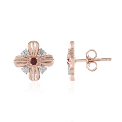 Cavill - Zilveren oorbellen 925 rosé verguld - Rode spinel 0 09 ct en zirkonen 0 342 ct - Elegante bloemvorm - 10 mm - Luxe damessieraad