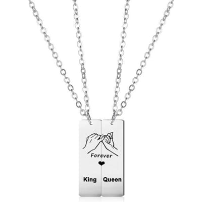 Roestvrijstalen kruisketting voor koppels, ketting, koning, koningin, belofte voor altijd, Valentijnsdagcadeau, geliefden, romantische hanger, sieraden white