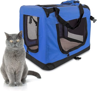 Mobiclinic Balú - Reismand voor huisdieren - Hondenrugzak (reistas kat, katten, honden, konijnen, fretten) - Maat M - Reistas - Met Handvaten - Ademend - Opvouwbaar - 57x38x44 cm - Ondersteunt 10 kg - Blauw