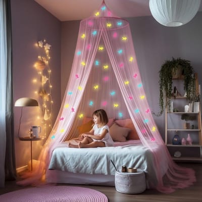 SnelShoppen - Roze Klamboe met 67 Glow in the Dark Sterren - Hemelbed Sluier voor Kinderkamer of Volwassenen - Sterrenhemel Bedtent en Muggennet Decor